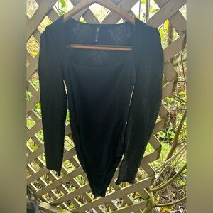 ZARA Black Crinkle Square-Neck Bodysuit S